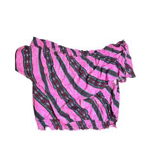 Wrangler XL Retro Off the Shoulder Short Sleeve Ruffle Crop Elastic Waist Blouse